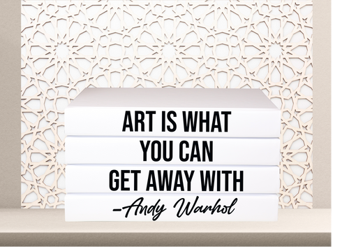 Art is what you can get away with - Andy Warhol quote home decor books , CUsTOM handmade BOOKS, made to order , decorative books with blank pages , personalised bespoke books unique gift decor , memory books , custom journals , stylish Unique office decor , Handmade office decor , Colorful Handmade home decor , Customizable books ,