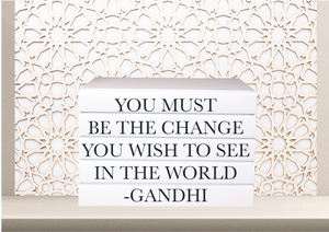 You must be the change you wish to see in the world - Gandhi quote home decor books , CUsTOM handmade BOOKS,  made to order , decorative books with blank pages , personalised  bespoke books unique gift decor , memory books , custom journals , stylish  Unique office decor , Handmade office decor , Colorful Handmade home decor , Customizable books , 