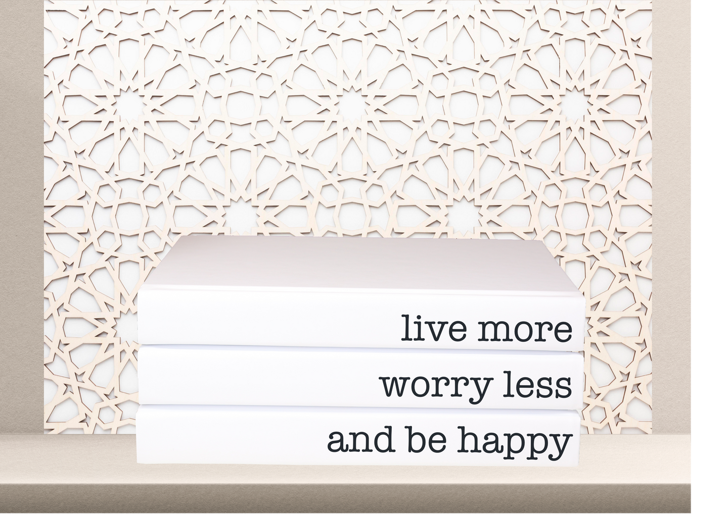 Live more worry less and be happy quote home decor books , CUsTOM handmade BOOKS,  made to order , decorative books with blank pages , personalised  bespoke books unique gift decor , memory books , custom journals , stylish  Unique office decor , Handmade office decor , Colorful Handmade home decor , Customizable books , 