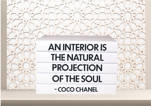 An interior is the natural projection of the soul - Coco Chanel quote books , fashion books , designer books , CUsTOM handmade BOOKS,  made to order , decorative books with blank pages , personalised  bespoke books unique gift decor , memory books , custom journals , stylish  Unique office decor , Handmade office decor , Colorful Handmade home decor , Customizable books , 