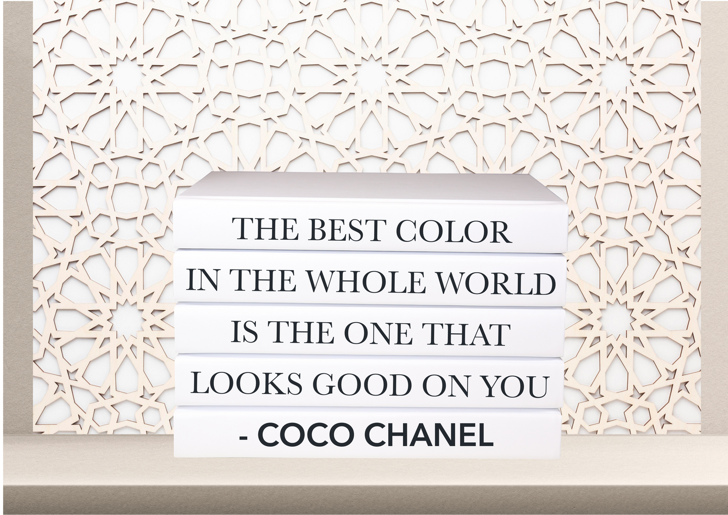 The best color in the whole world is the one that looks good on you - Coco Chanel quote books , home decor books , designer books , white books , CUsTOM handmade BOOKS,  made to order , decorative books with blank pages , personalised  bespoke books unique gift decor , memory books , custom journals , stylish  Unique office decor , Handmade office decor , Colorful Handmade home decor , Customizable books , 