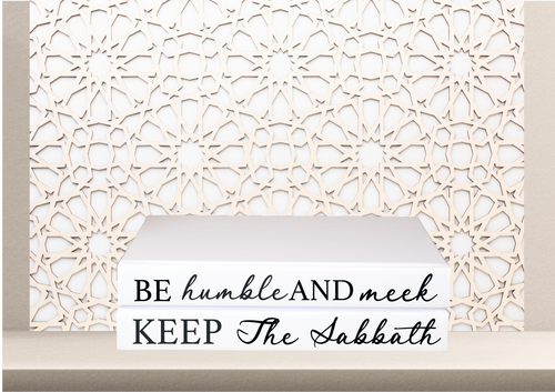 be humble and meek , keep the Sabbath home decor books , quote books , religious decor books , jewish decor books , CUsTOM handmade BOOKS,  made to order , decorative books with blank pages , personalised  bespoke books unique gift decor , memory books , custom journals , stylish  Unique office decor , Handmade office decor , Colorful Handmade home decor , Customizable books , 