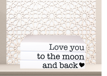 Load image into Gallery viewer, Love you to the moon and back home decor quote book set , CUsTOM handmade BOOKS,  made to order , decorative books with blank pages , personalised  bespoke books unique gift decor , memory books , custom journals , stylish  Unique office decor , Handmade office decor , Colorful Handmade home decor , Customizable books , gift for him , gift for her 