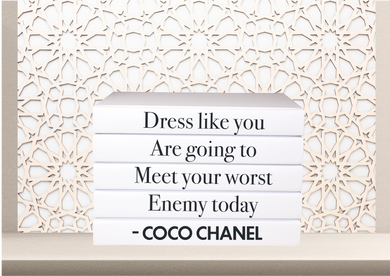 Dress like you are going to meet your worst enemy today - Coco Chanel Home decor quote book set books , CUsTOM handmade BOOKS,  made to order , decorative books with blank pages , personalised  bespoke books unique gift decor , memory books , custom journals , stylish  Unique office decor , Handmade office decor , Colorful Handmade home decor , Customizable books , 