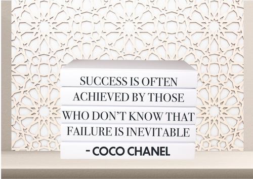 Success is often achieved by those who don't know that failure is inevitable - Coco Chanel home decor quote book set books , CUsTOM handmade BOOKS,  made to order , decorative books with blank pages , personalised  bespoke books unique gift decor , memory books , custom journals , stylish  Unique office decor , Handmade office decor , Colorful Handmade home decor , Customizable books , 