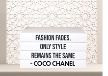 Load image into Gallery viewer, Fashion fades , only style remains the same - Coco Chanel home decor quote book set books , CUsTOM handmade BOOKS,  made to order , decorative books with blank pages , personalised  bespoke books unique gift decor , memory books , custom journals , stylish  Unique office decor , Handmade office decor , Colorful Handmade home decor , Customizable books , 