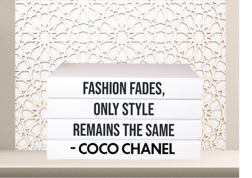 Fashion fades , only style remains the same - Coco Chanel home decor quote book set books , CUsTOM handmade BOOKS,  made to order , decorative books with blank pages , personalised  bespoke books unique gift decor , memory books , custom journals , stylish  Unique office decor , Handmade office decor , Colorful Handmade home decor , Customizable books , 