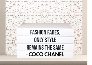 Fashion fades , only style remains the same - Coco Chanel home decor quote book set books , CUsTOM handmade BOOKS,  made to order , decorative books with blank pages , personalised  bespoke books unique gift decor , memory books , custom journals , stylish  Unique office decor , Handmade office decor , Colorful Handmade home decor , Customizable books , 