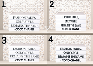 Quote Home Decor book set “ Fashion fades , only style remains the same - Coco Chanel" Blank Page Books  -