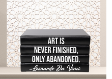 Load image into Gallery viewer, Art is never finished, only abandoned. - Leonardo Da Vinci . home decor quote books , CUsTOM handmade BOOKS, made to order , decorative books with blank pages , personalised bespoke books unique gift decor , memory books , custom journals , stylish Unique office decor , Handmade office decor , Colorful Handmade home decor , Customizable books ,