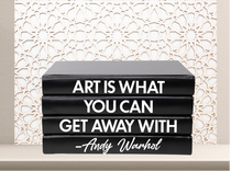 Load image into Gallery viewer, Art is what you can get away with - Andy Warhol quote home decor books , CUsTOM handmade BOOKS, made to order , decorative books with blank pages , personalised bespoke books unique gift decor , memory books , custom journals , stylish Unique office decor , Handmade office decor , Colorful Handmade home decor , Customizable books ,