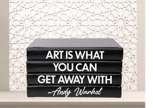 Art is what you can get away with - Andy Warhol quote home decor books , CUsTOM handmade BOOKS, made to order , decorative books with blank pages , personalised bespoke books unique gift decor , memory books , custom journals , stylish Unique office decor , Handmade office decor , Colorful Handmade home decor , Customizable books ,