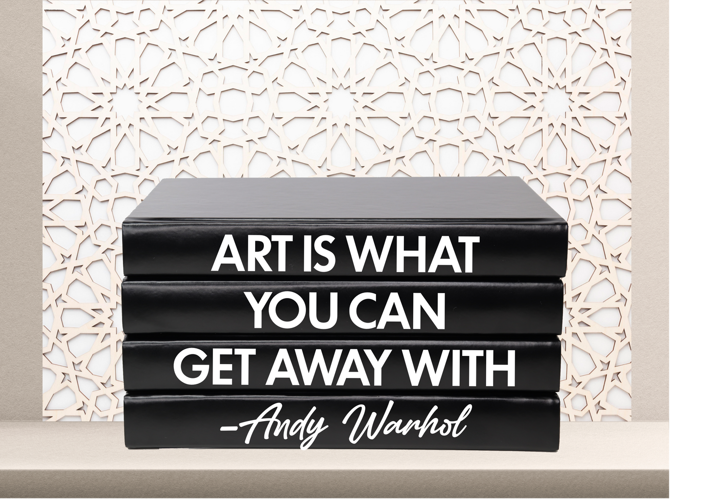 Art is what you can get away with - Andy Warhol quote home decor books , CUsTOM handmade BOOKS, made to order , decorative books with blank pages , personalised bespoke books unique gift decor , memory books , custom journals , stylish Unique office decor , Handmade office decor , Colorful Handmade home decor , Customizable books ,