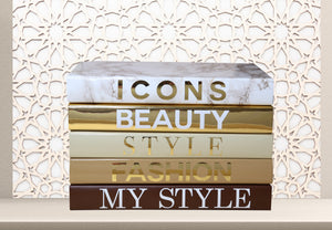 5 Book SET , gold brown marble  Decorative fashion Books  - icons beauty style  ...