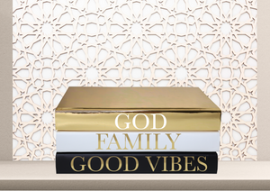 Quote Home Decor book set “ GOD FAMILY GOOD VIBES  "Blank Page Books  - Coffee Table Books