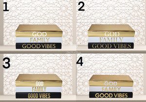 Quote Home Decor book set “ GOD FAMILY GOOD VIBES  "Blank Page Books  - Coffee Table Books