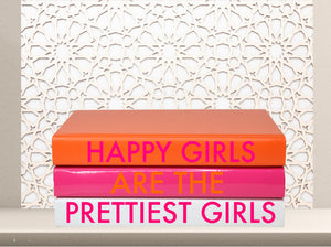 happy girls are the prettiest girls book decor , orange and pink books for some decor , blank page books