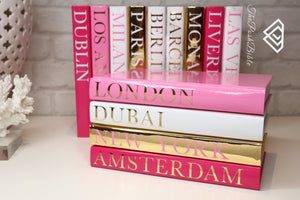 1 Book of Your Choice , GOLD & pink Decorative City Books  - New York, London, Paris, Milan, Fashion Cities, Book Decor , Fashion Books