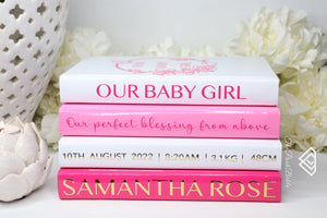 4 Vol. custom baby girl date and specs decorative book stack