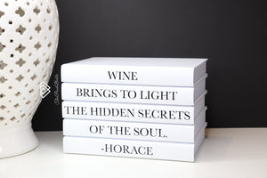 '' Wine brings to light the hidden secrets of the soul - Horace ''- Quote book set / Blank Page Books  - Home decor - Coffee Table Books