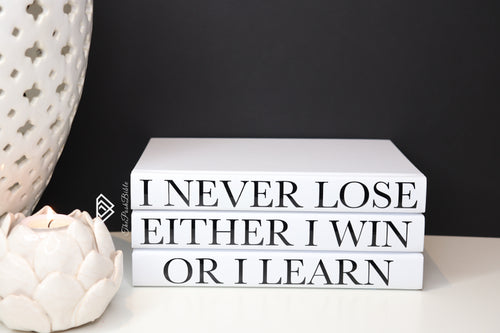 I Never Lose Either I WIN or Learn book set quote , CUsTOM handmade BOOKS,  made to order , decorative books with blank pages , personalised  bespoke books unique gift decor , memory books , custom journals , stylish  Unique office decor , Handmade office decor , Colorful Handmade home decor , Customizable books , 