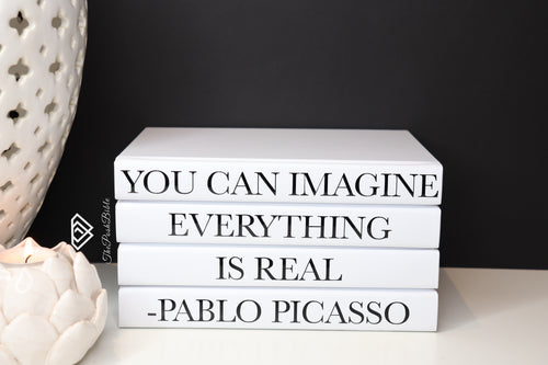 You Can Imagine Everything is Real - Pablo Picasso quote books , CUsTOM handmade BOOKS,  made to order , decorative books with blank pages , personalised  bespoke books unique gift decor , memory books , custom journals , stylish  Unique office decor , Handmade office decor , Colorful Handmade home decor , Customizable books , 