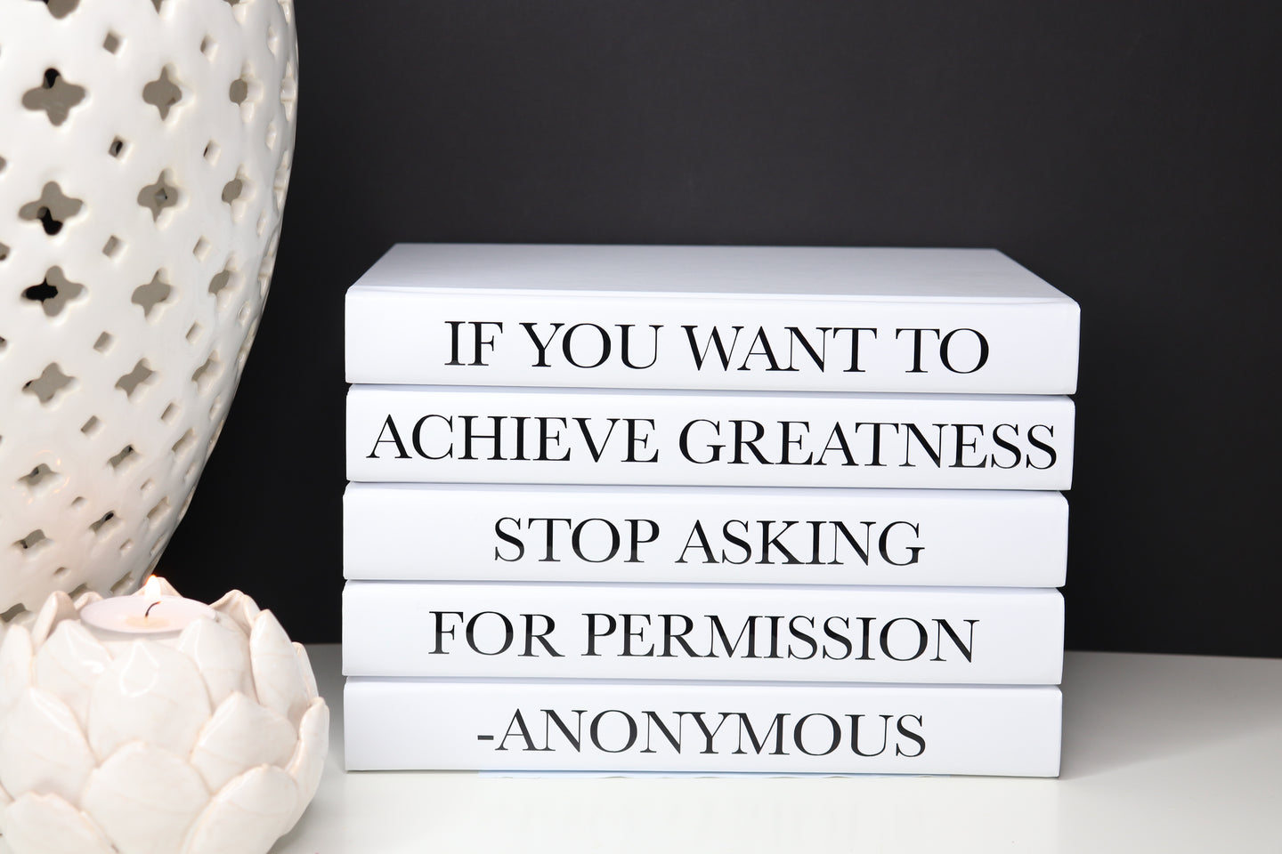 If you want to achieve greatness stop asking for permission - anonymous  quote books , CUsTOM handmade BOOKS,  made to order , decorative books with blank pages , personalised  bespoke books unique gift decor , memory books , custom journals , stylish  Unique office decor , Handmade office decor , Colorful Handmade home decor , Customizable books , 