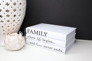 "FAMILY where life begins and love never ends " - Quote book set / Blank Page Books  - Home decor - Coffee Table Books