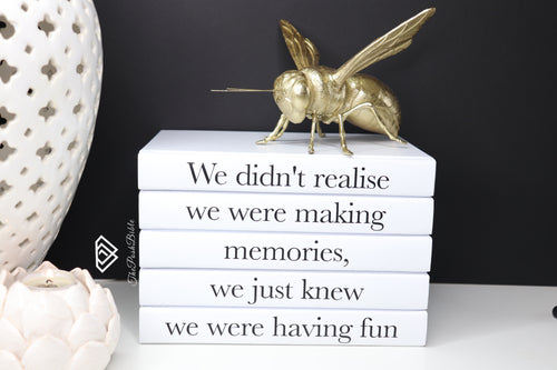 We didn't realise we were making memories we just knew we were having fun. quote books , Blank notebooks  , Trendy Coffee table  book decor , Book stack decor , Interior design books , Bookshelf styling , Display Fashion books , designer books , Ornamental Blank journals for decoration  , Modern shelf decor , travel agent decor , theposhbible  , Holiday books , Chanel tom ford Gucci book gift