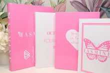 Load image into Gallery viewer, BABY Girl BIRTH Book Set in Pink &amp; White / Bespoke Custom Books / Blank Pages