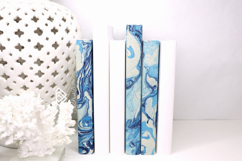 blue marble books , blue coastal nautical decor , marble coffee table books , white books for home decor 