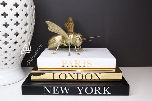 London Paris New York books , Gold Books , cities home decor books , interior staging books , NY book , handmade book stack , gold drip books , fashion cities , designer books , 