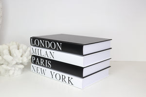 Decorative Blank Book Set of 4 - New York, London, Paris, Milan, Fashion Cities, Book Decor , Fashion Books